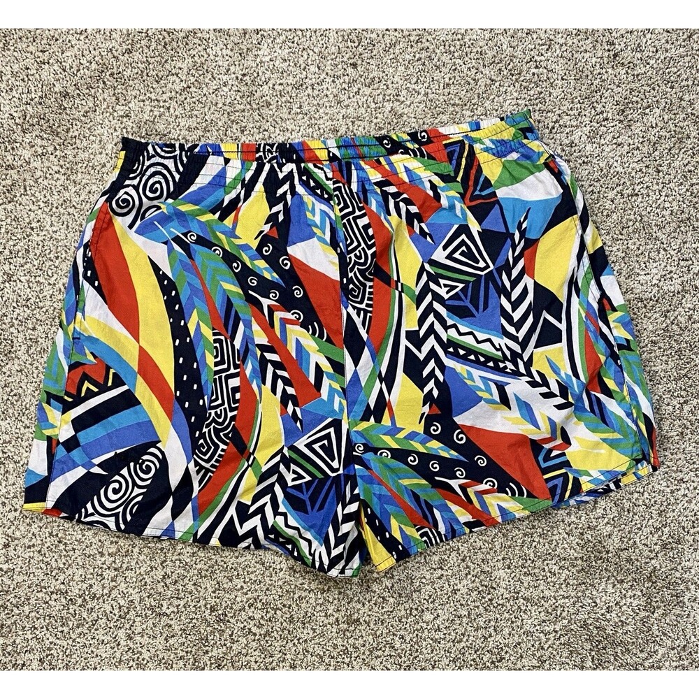 VTG 90s HEAD Swim Trunks Men’s L Tribal Geometric Abstract Beach Festival Shorts
